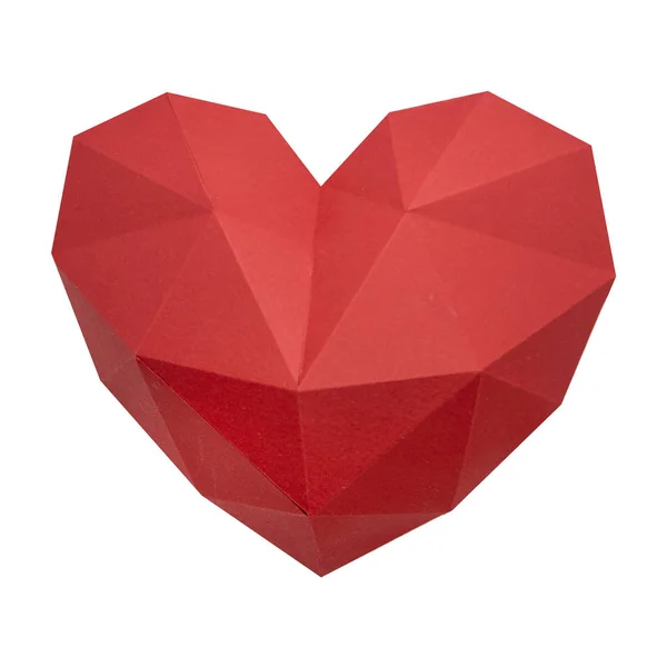 Forma de corazón de papel origami rojo aislado sobre fondo blanco . — Foto de Stock