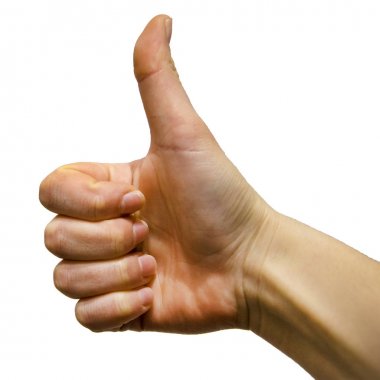 Kadın el başparmak tabela gösteriliyor