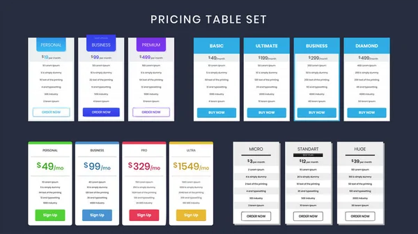 Conjunto de mesa de precios coloridos — Vector de stock