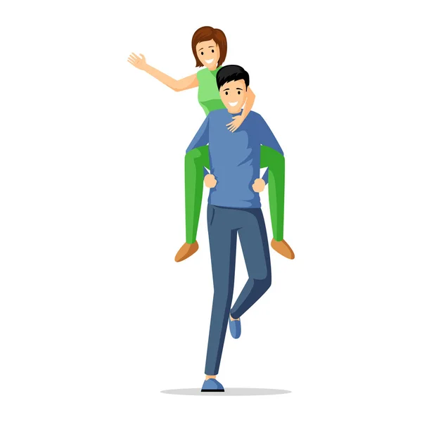 Couple having fun flat vector illustration. Playful young man and woman spend time together cartoon characters. Boyfriend carrying girlfriend, piggyback ride, romantic relationship, friendship Royalty Free Stock Vectors
