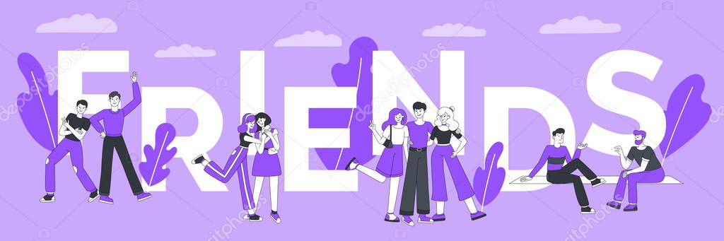 Friends word concept banner template. Togetherness and community, International Friendship Day poster design concept.