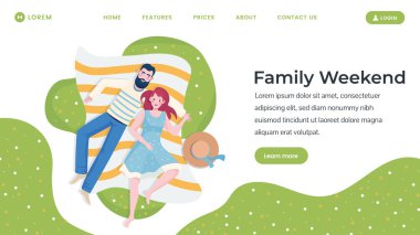 Family weekend flat landing page template. Couple spending time together vector illustration.
