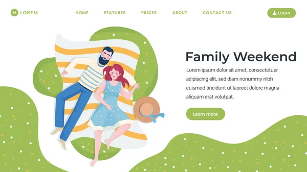 Family weekend flat landing page template. Couple spending time together vector illustration. — 스톡 벡터