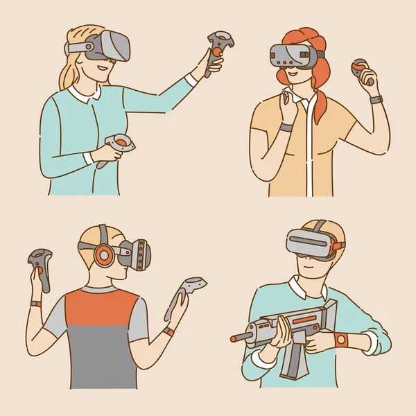 Gente jugando juegos VR — Archivo Imágenes Vectoriales