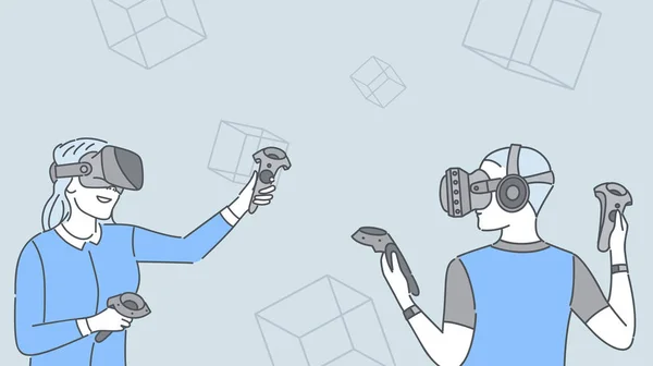 Twee meisjes spelen virtual reality spel — Stockvector