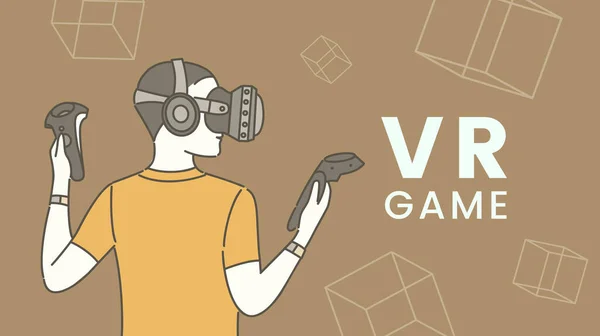 Jogo de realidade virtual banner plana — Vetor de Stock