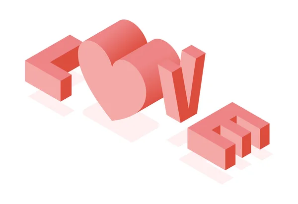 Ilustración isométrica vectorial romántica de la palabra amor aislada sobre fondo blanco . — Vector de stock