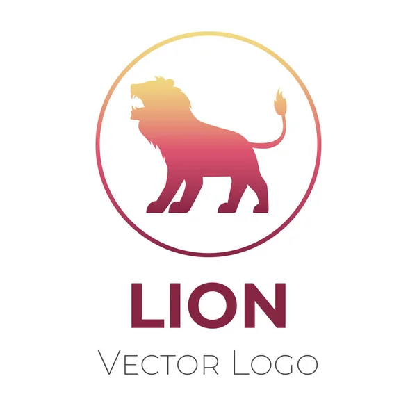 Wzór wektora logo lwa. Logotyp z warczącym lwem królewskim w okręgu i typografii. — Wektor stockowy