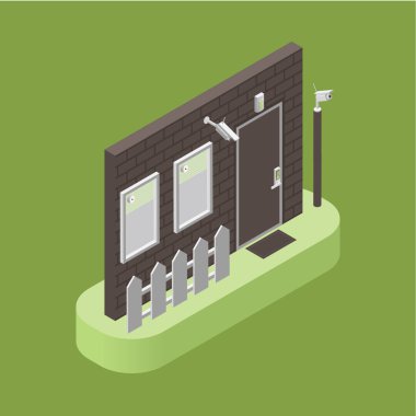 House security, access control and alarm system isometric vector illustration. Smart home concept.