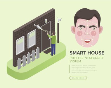 Smart house, intelligent security system landing page vector template.