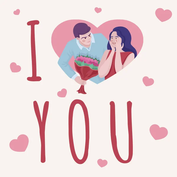 Happy Valentine Day Vektor Card Konzept. Liebe und Beziehung flache Illustration. — Stockvektor