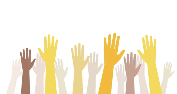 Levez la main. Travail d'équipe, communauté, bénévolat, éducation ou concept d'entreprise . — Image vectorielle