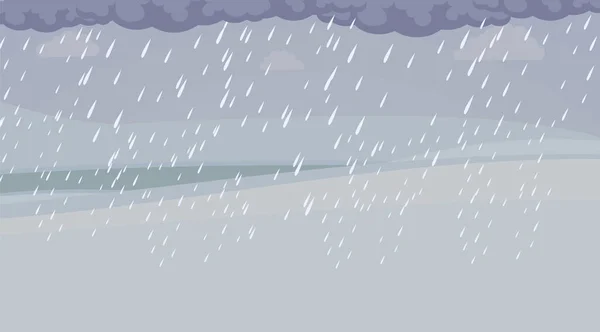 Heavy rain and dark clouds vector flat illustration. Rainy season, flood, bad weather concept.