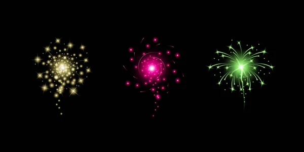 Fireworks realistic illustration. New year, Christmas or holidays celebration elements. — Stockvector