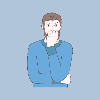 Scared man illustration. Terrified, frightened man. Mental disorder, emotional troubles concept.