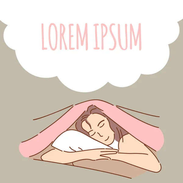 Woman sleeping vector banner template. Sleeping sweet dream, peaceful, relax cartoon outline illustration. — 图库矢量图片