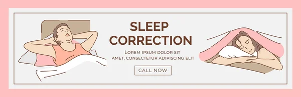 Plantilla de banner web de corrección del sueño. Dulces sueños, concepto de esquema de sueño saludable . — Vector de stock