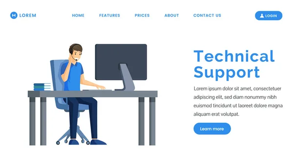 Technical support landing page vector template. Call center and service web banner design. — Wektor stockowy