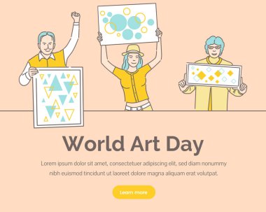 World art day vector banner design concept. Creative and artistic holiday celebration landing page.