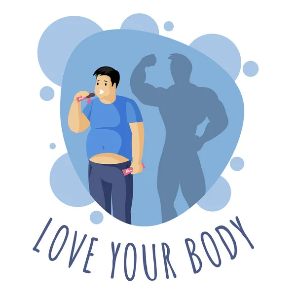 Love your body vector illustration with typography. Appetite correction, diet and weight loss control concept. — 스톡 벡터