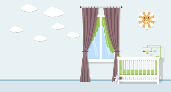 Baby room interior vector flat concept. Childrens room, nursery and playroom design. — Stockový vektor