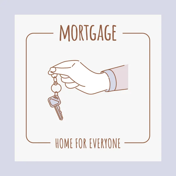 Modelo de banner de vetor de empréstimo hipotecário. Mãos segurando chaves desenho animado ilustração esboço . — Vetor de Stock