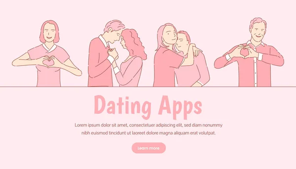 Namoro modelo de banner vetor aplicativo. História de amor romântico, Dia dos Namorados conceito de landing page . —  Vetores de Stock