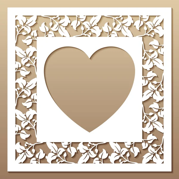 Openwork square frame with leaves and heart. — Stock Vector