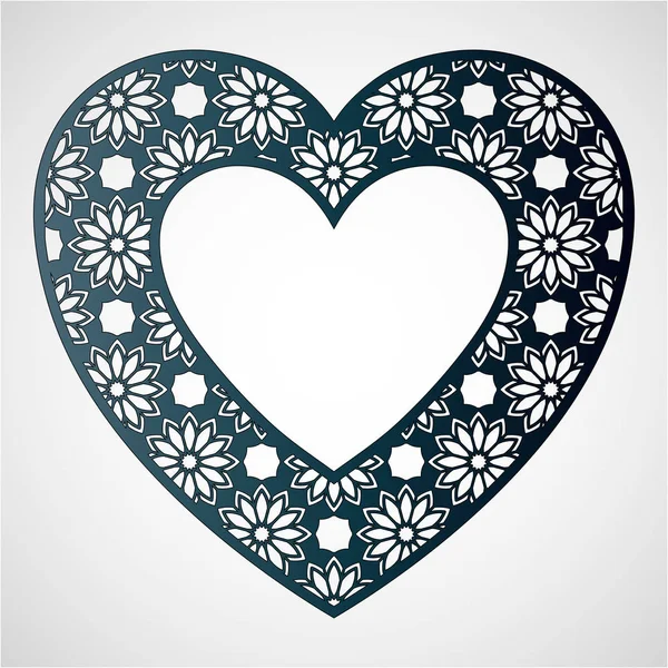 Openwork heart with floral pattern. Vector frame. Laser cutting template. — Stock Vector