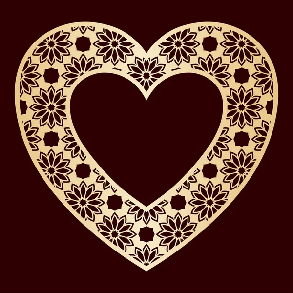Openwork heart with floral pattern. Vector frame. Laser cutting or foiling template. — Stock Vector