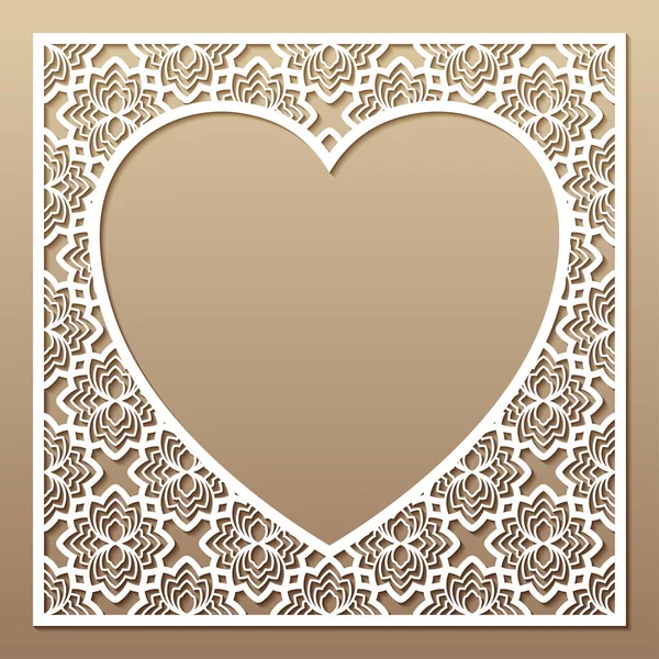 Openwork square frame with heart. Laser cutting template. — Stock Vector