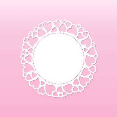 Ajur yuvarlak kalp kare. Lazer kesme vektör şablonu