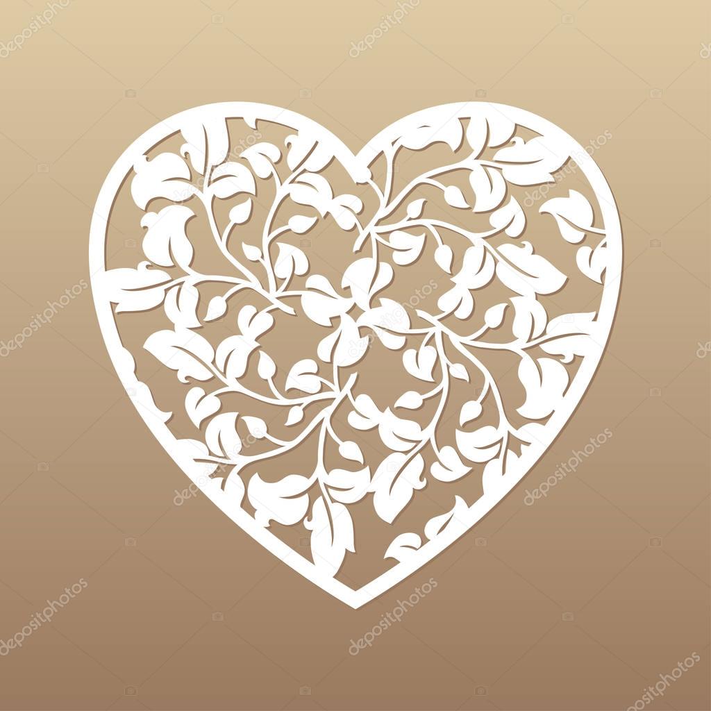 Openwork heart with leaves. Vector decorative element.