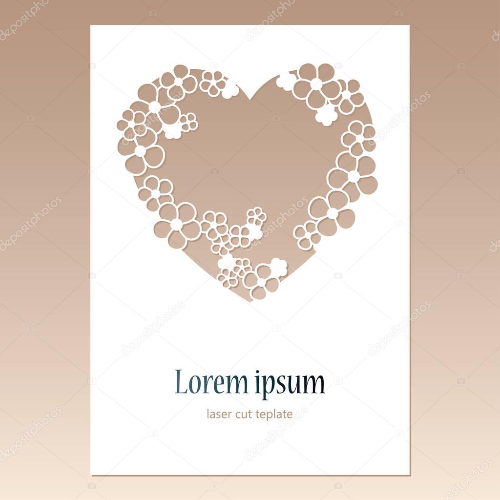 Card with openwork heart with flowers and space for text.