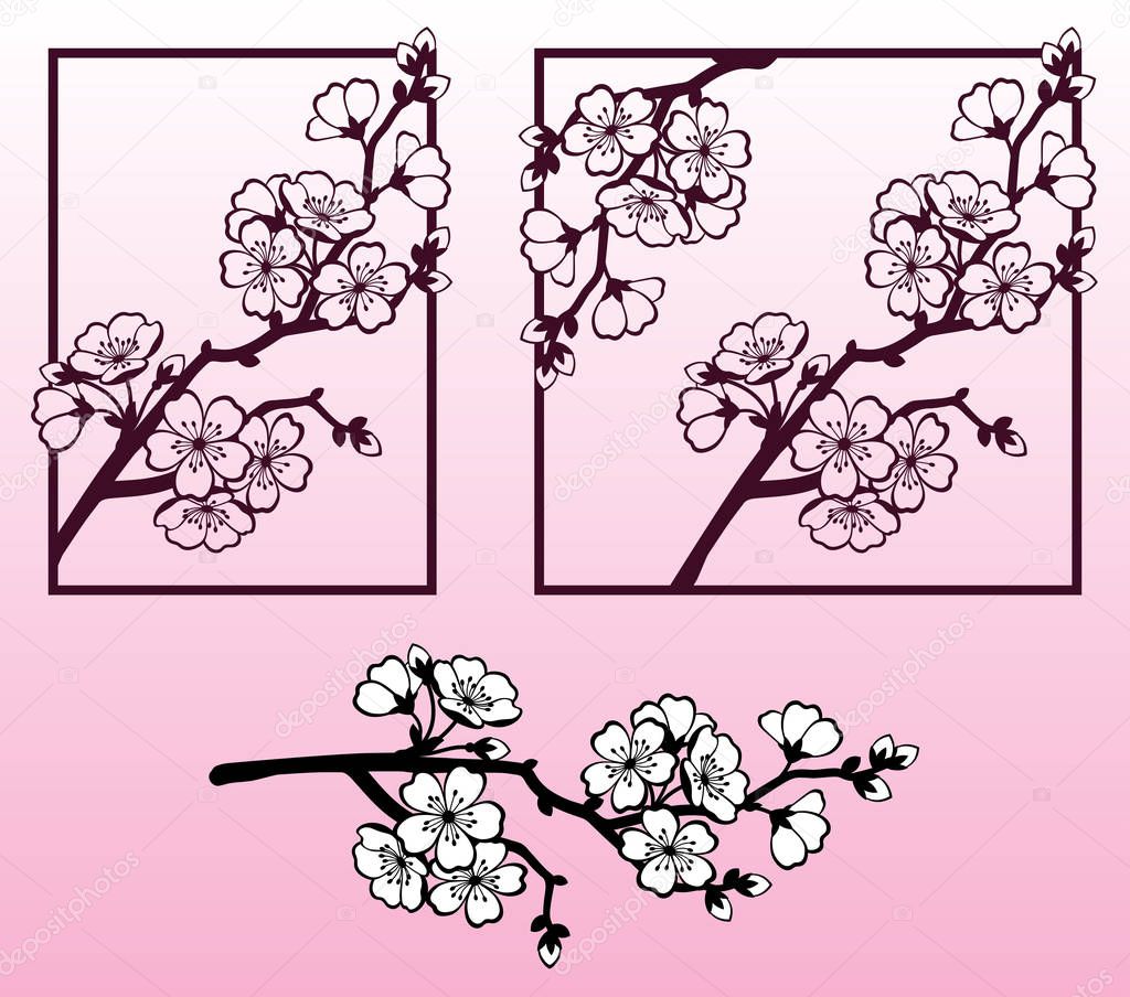 A branch of cherry or sakura blossoms. Laser cutting template.
