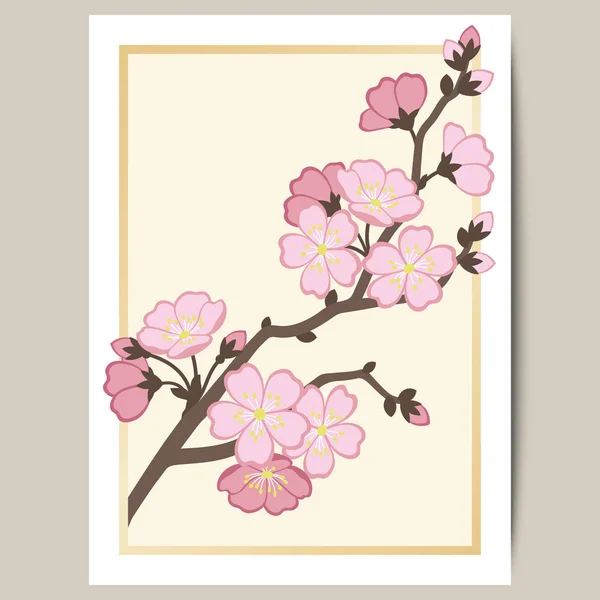 Kartkę z życzeniami z odgałęzieniem pink sakura blossoms. — Wektor stockowy