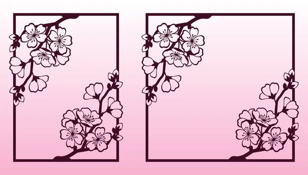 Um ramo de cereja ou flores de sakura. Modelos de corte a laser . — Vetor de Stock