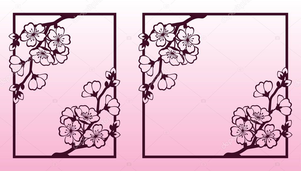 A branch of cherry or sakura blossoms. Laser cutting templates.