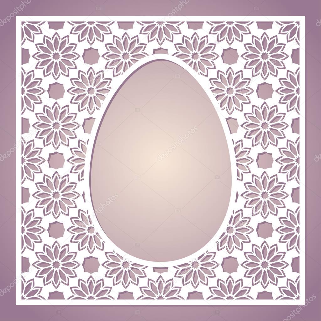 Openwork square frame with easter egg. Laser cutting template.