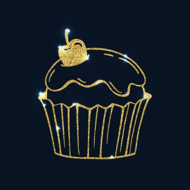 Dokulu glitter kek frosting ve kiraz ile parlayan. 