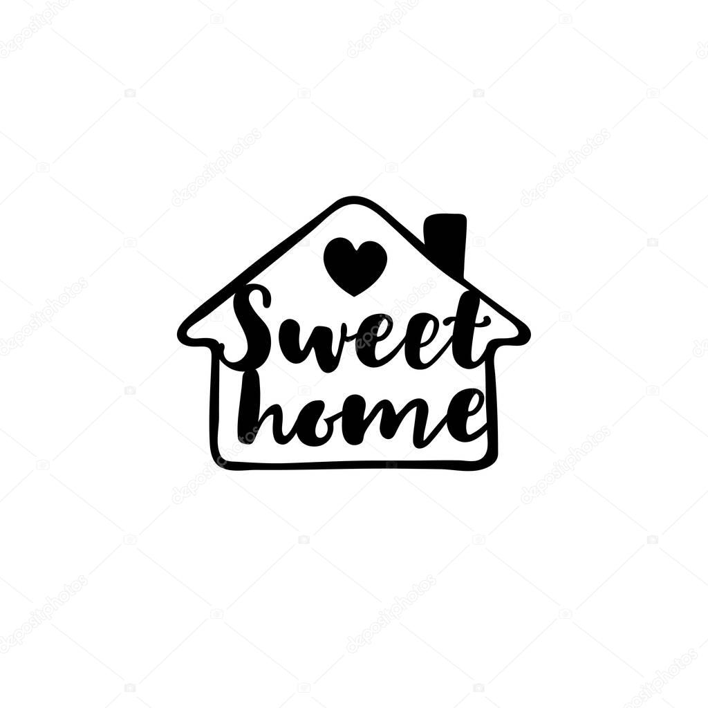 Cozy house with an inscription in hand drawing style. Template for making a stamp or laser cutting and laser engraving.