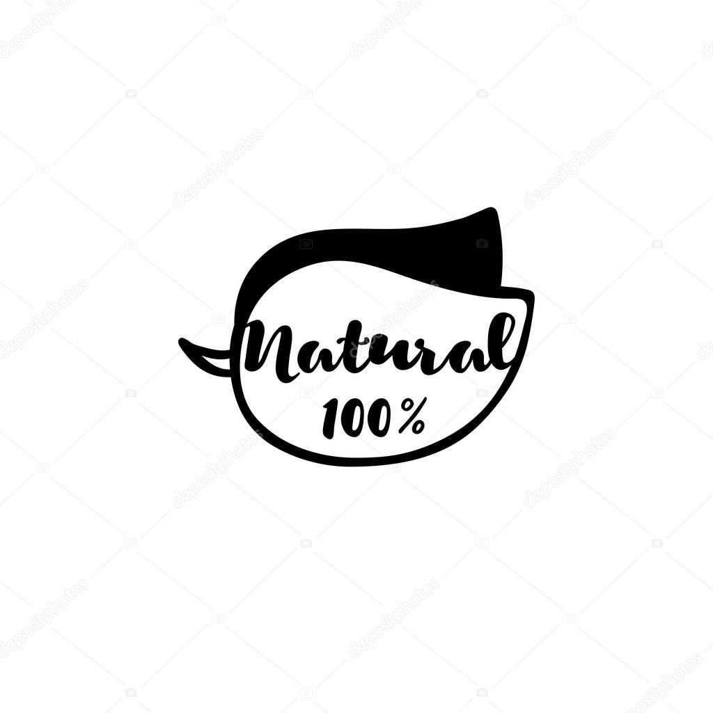 Vector leaf with lettering: natural 100 percent. Template for making a stamp or laser cutting and laser engraving.