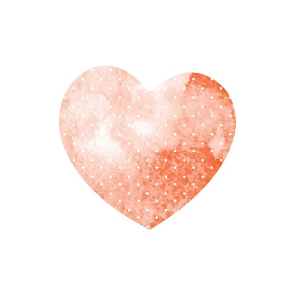 Coração vermelho aquarela com bolinhas em um fundo branco . — Vetor de Stock