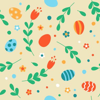Paskalya yumurtaları, çiçek ve twigs seamless modeli.