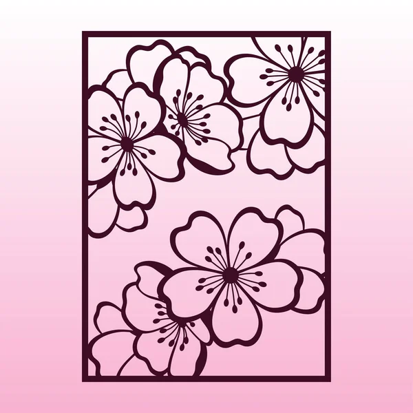 Una rama de flores de cerezo o sakura. Plantilla de corte láser . — Vector de stock