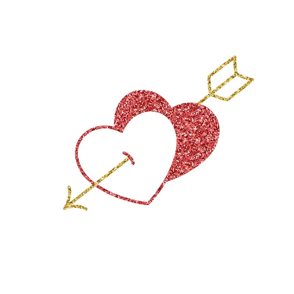 Два червоних серця проколоті золотою стрілкою . — стоковий вектор