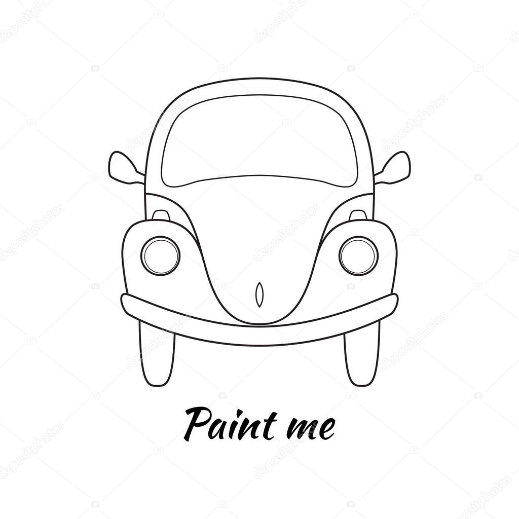 Coloring with beautiful retro car. Outline vector image.