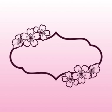Kiraz veya sakura çiçek figürlü çerçeveli. Lazer kesme şablonu.