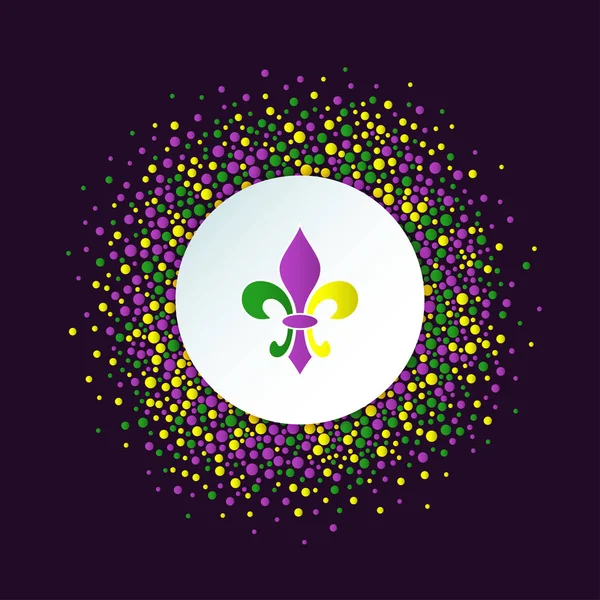 Mardi Gras фоні holiday. Круглі пунктирною рамка з барвистими fleur de lis. — стоковий вектор