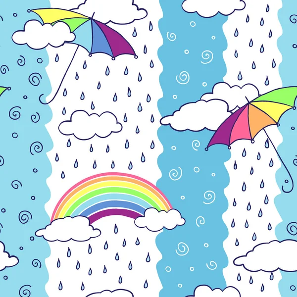 Motif sans couture avec parapluies colorés et arc-en-ciel . — Image vectorielle